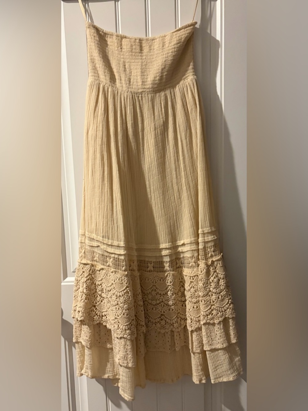 Free People Cream Tiered Maxi Dress with Lace Detail | Size XS